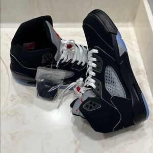 Jordan Men's Black and White Sneakers with Red Accents